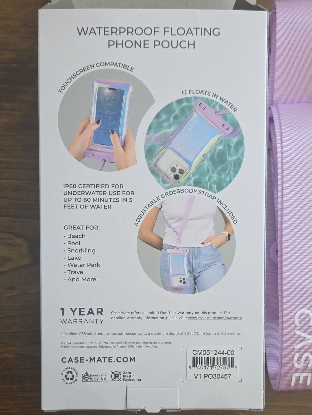 Case-mate Purple Iridescent Holographic Waterproof Phone Pouch with Strap - Picture 2 of 3